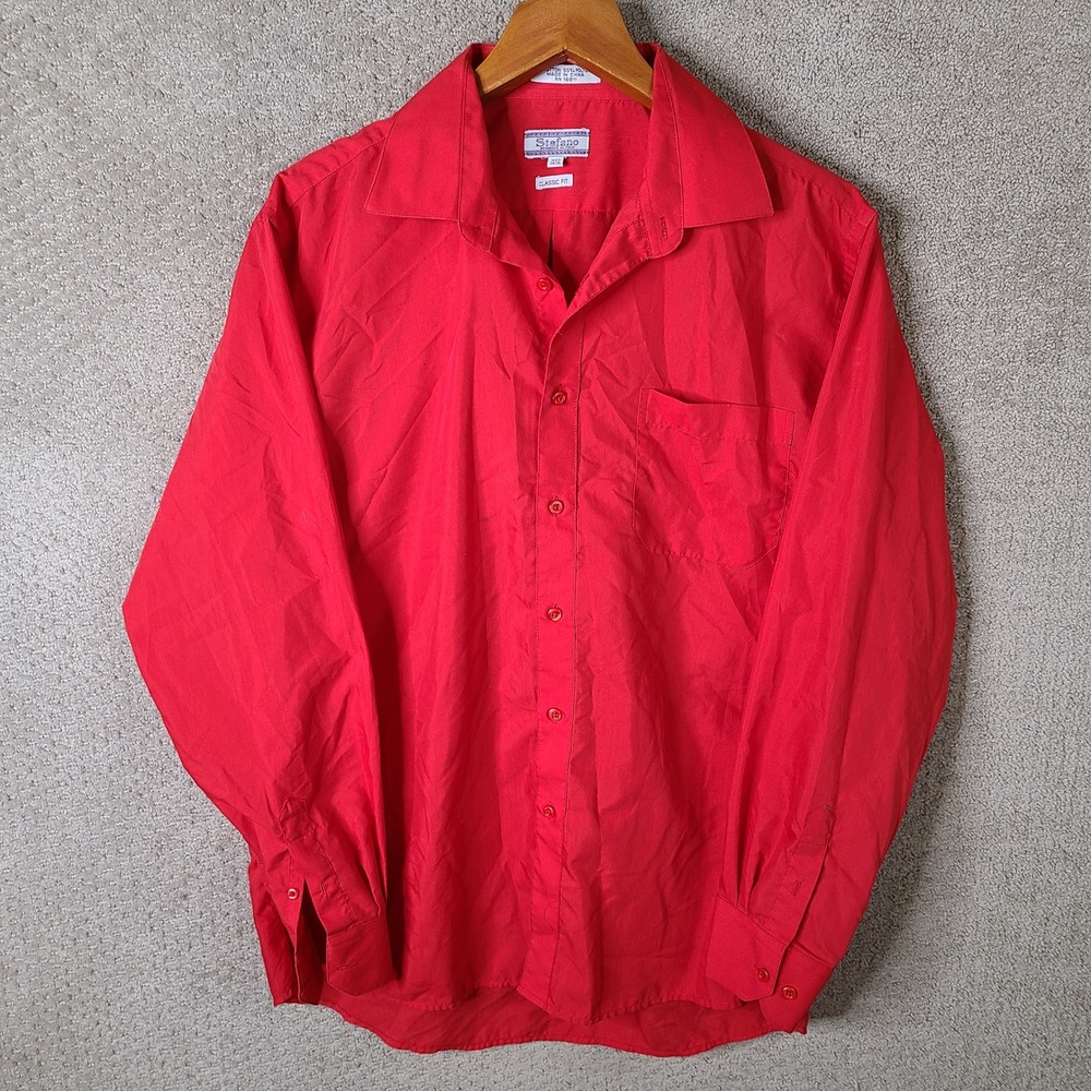 Stefano Shirt Mens 16.5 34/35 Red Button Down Long Sleeve Cotton Blend Casual